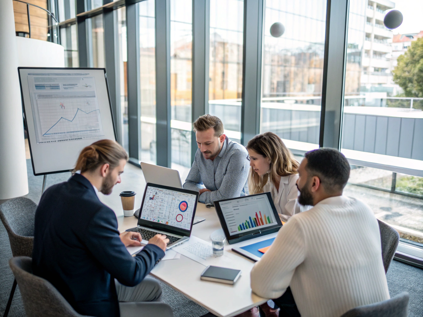 Professional team collaborating on business strategy and project management
